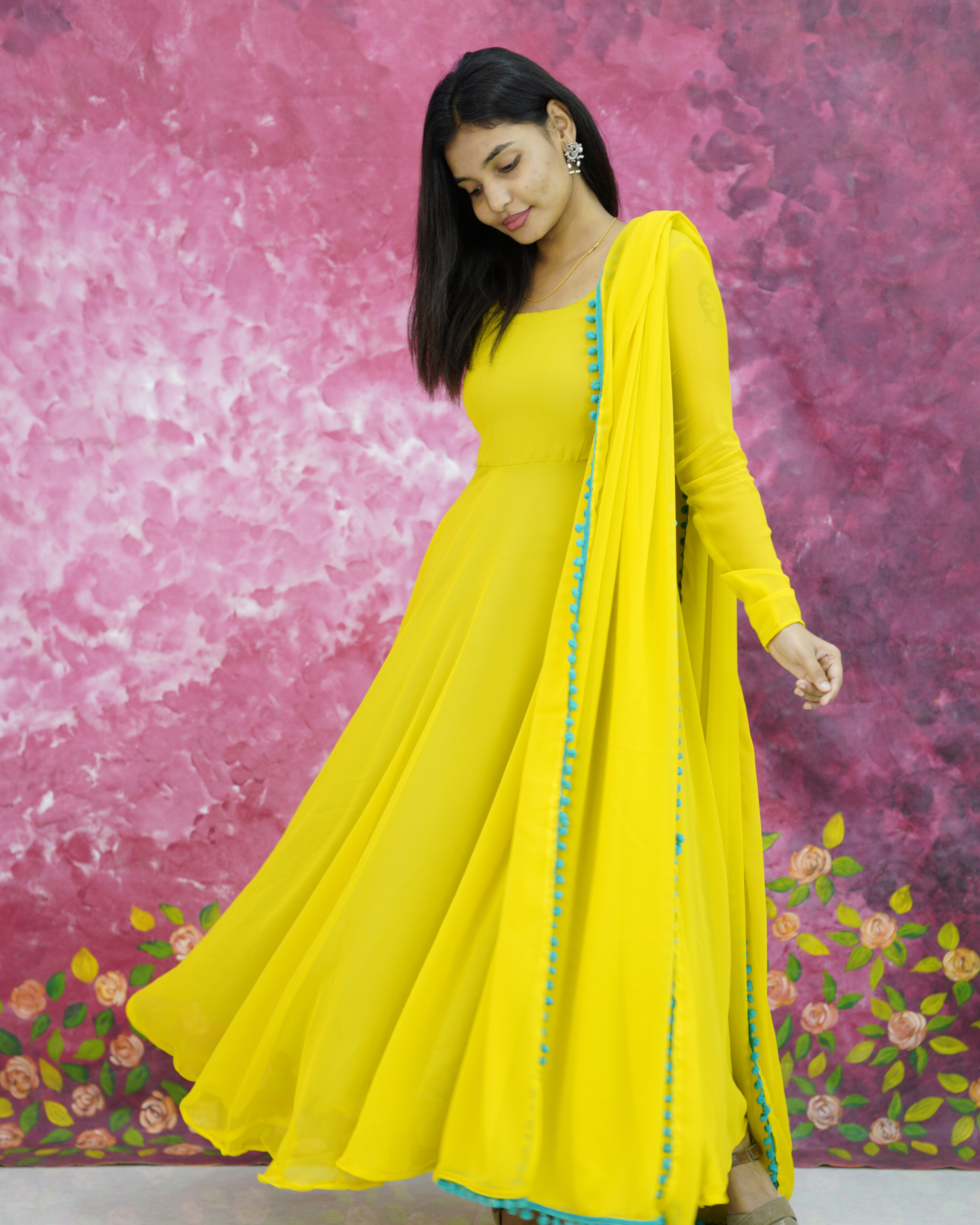 Pom pom lace anarkali